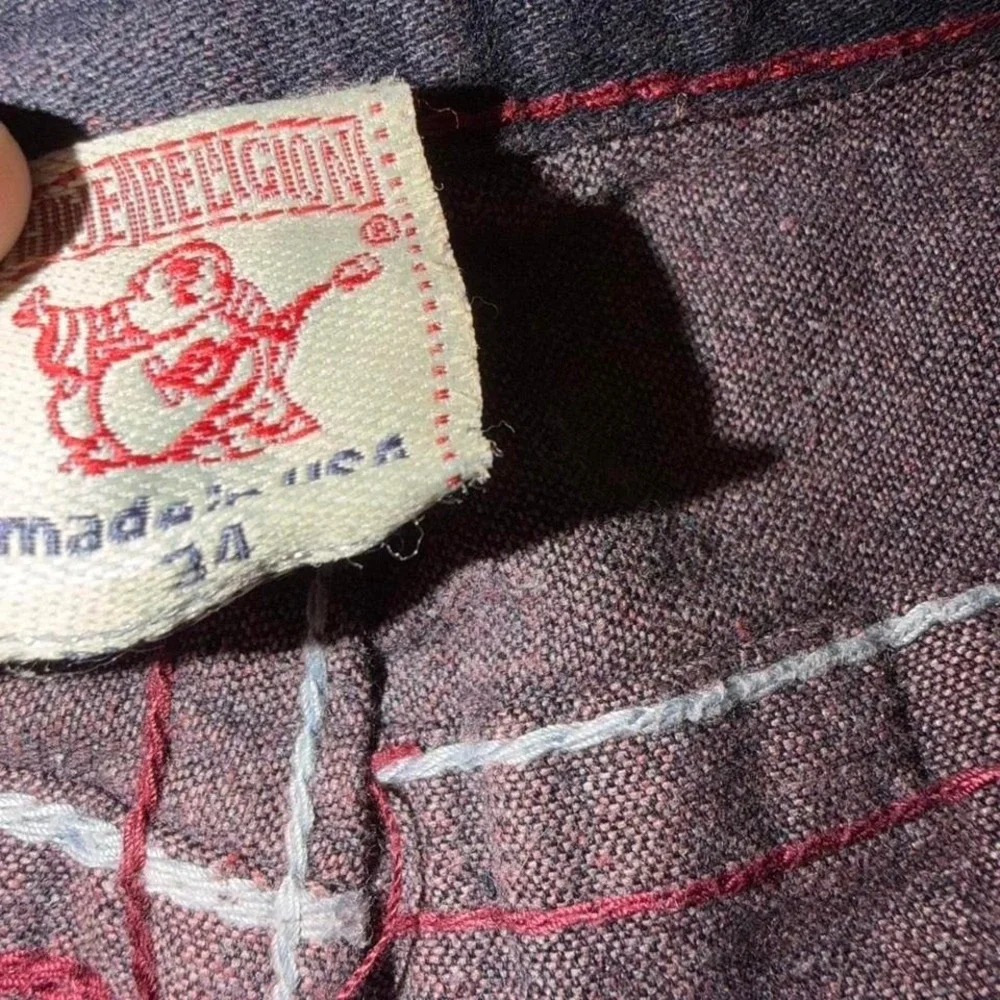 Vintage True Religion Red Black‎ Dyed Distressed Baggy Jeans Shorts men Size 34